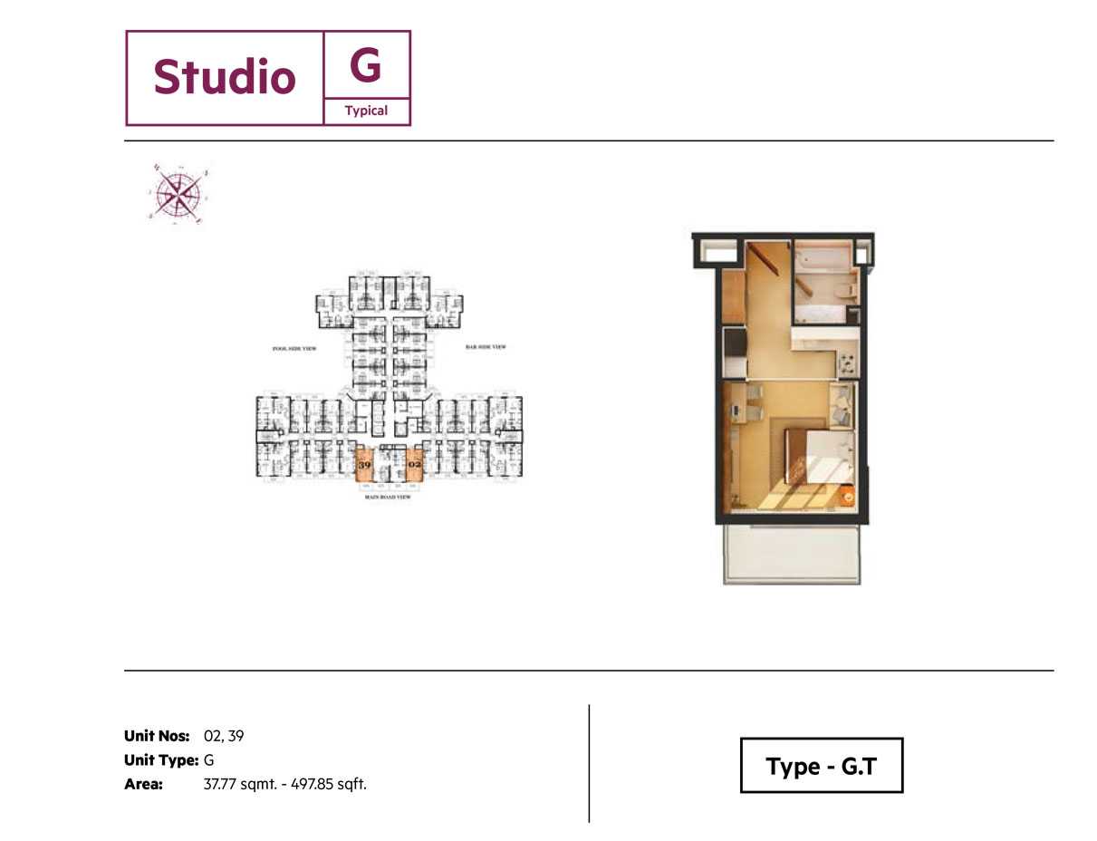 Studio,Type G, Size 497.85 Sq.ft